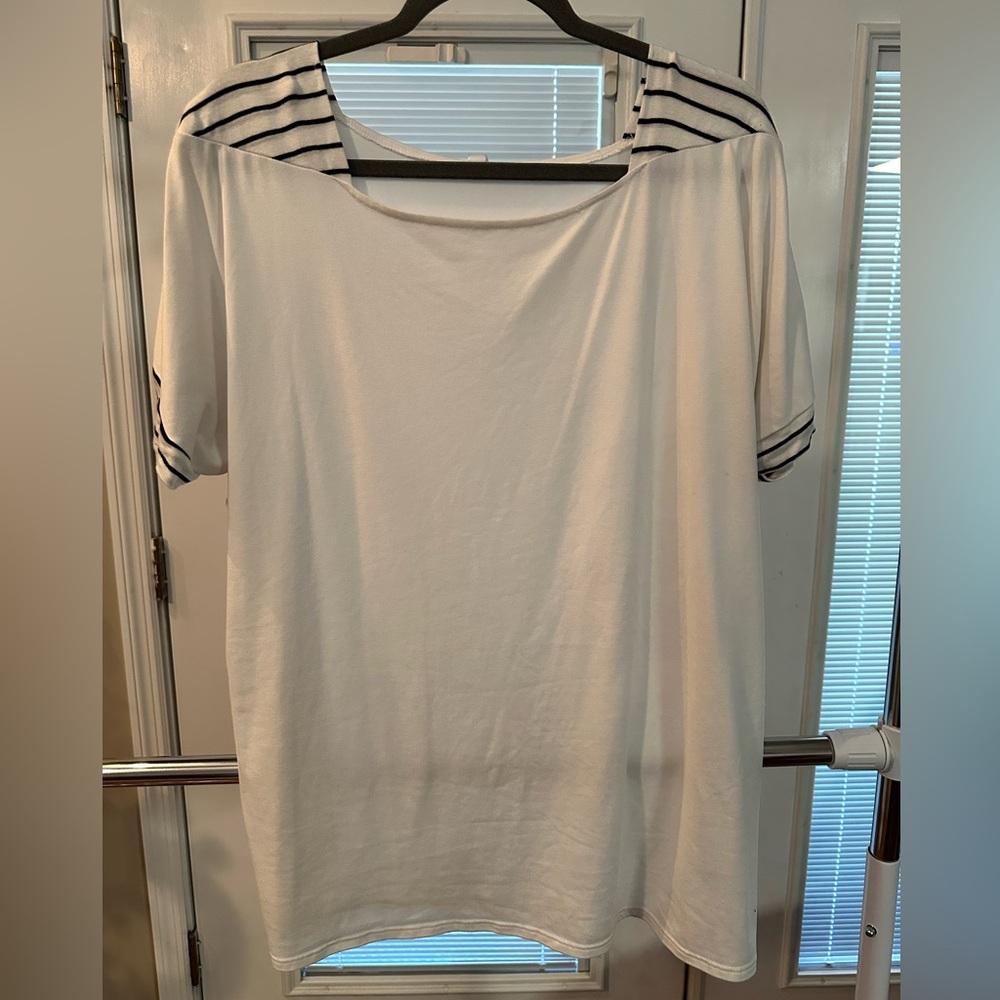 Size 2X Melon White and Black Striped Women's Top